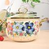 Enamel Soup Pot Large Capacity 5.5L Kitchen Cookware Enamel Stew Pot Double Handle Classical Flowers Thickened Cooking Pan