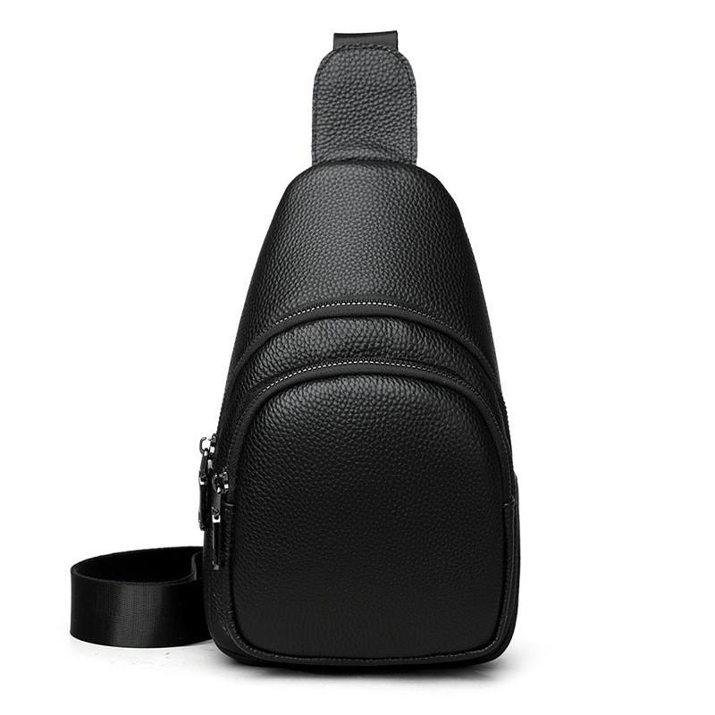 

Head Layer Cowhide Chest Bag Fashionable Versatile Casual Men s Leather Crossbody Shoulder Portable Breathable чёрный