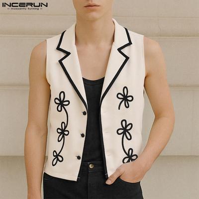 Men Lapel Neck Sleeveless Stitching Button Casual Vest Waistcoat