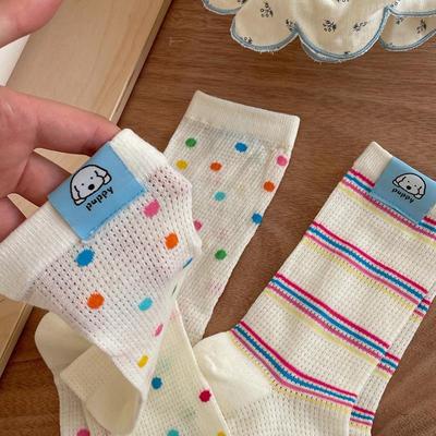 Nouvelles Chaussettes Mi-Mollet en Maille d'Été pour Femmes aux Couleurs Macaron – Design Coréen Élégant et Léger