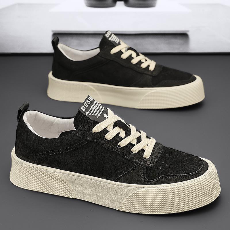 Men's 2025 Casual Breathable Leather Shoes - Trendy Korean Style with Thick Soles for Sporty Fashion