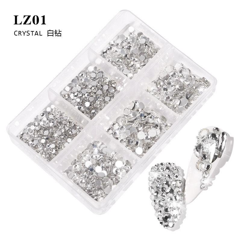 6Grids Kit Nail Decoration Mix Size Nail Diamond Flatback Rhinestone Glue Strass Diy Bling Stickers Skin Non Hotfix Crystals