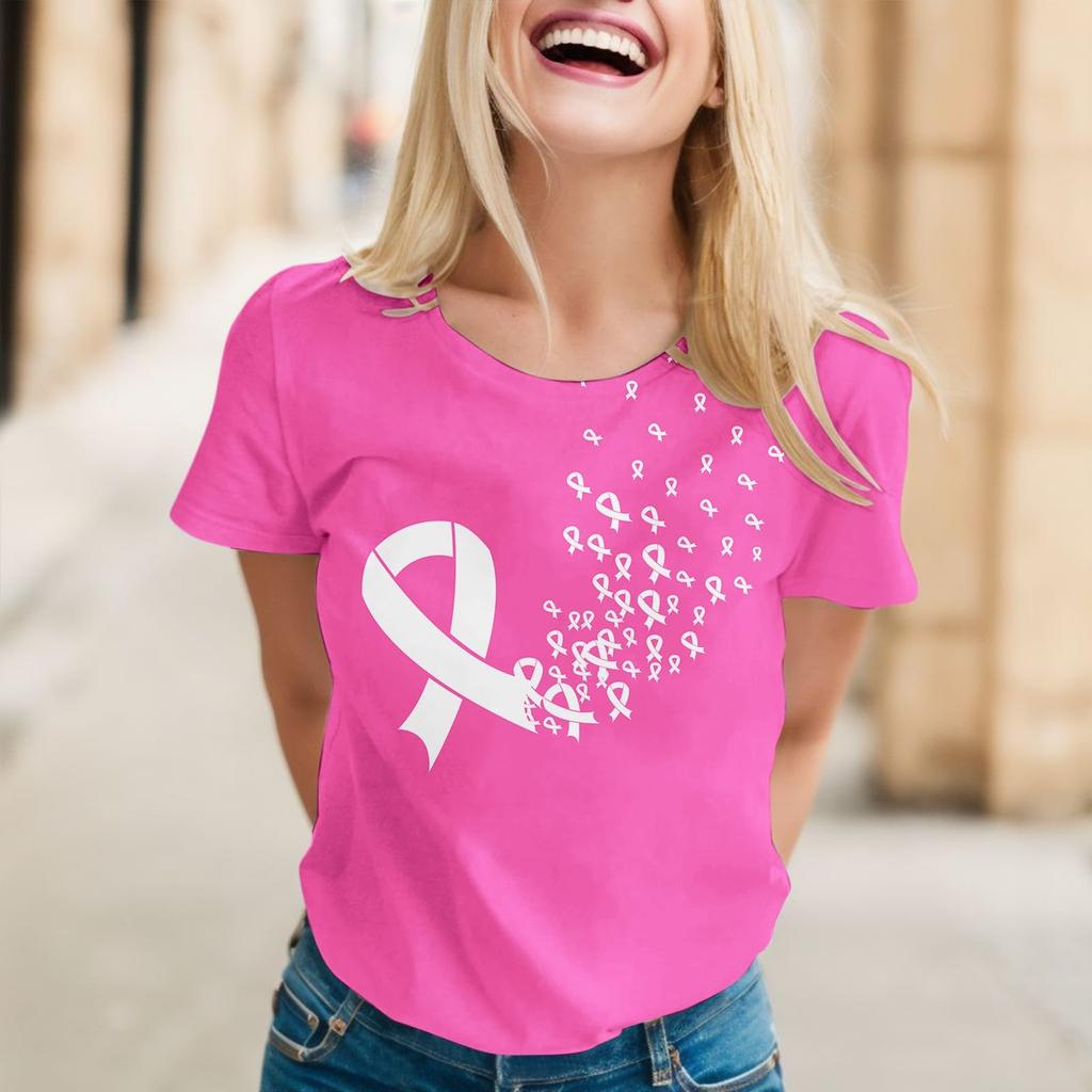 Women's Casual Pullover Short Sleeve Neck T-Shirt with Breast Print