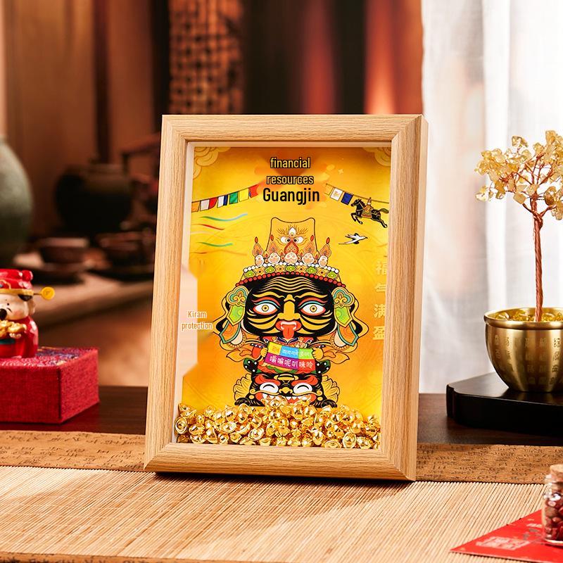 

Zhakiram Tangka: God of Wealth Souvenir for Events & Clients 6-inch Natural Wood + Small Gold Ingot + Gift Box