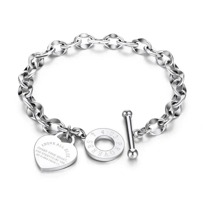 316L Edelstahl Herz Buchstaben Anhänger Runde OT Schnalle Armbänder für Frauen Modetrend Fein Exquisiter Schmuck Geschenk