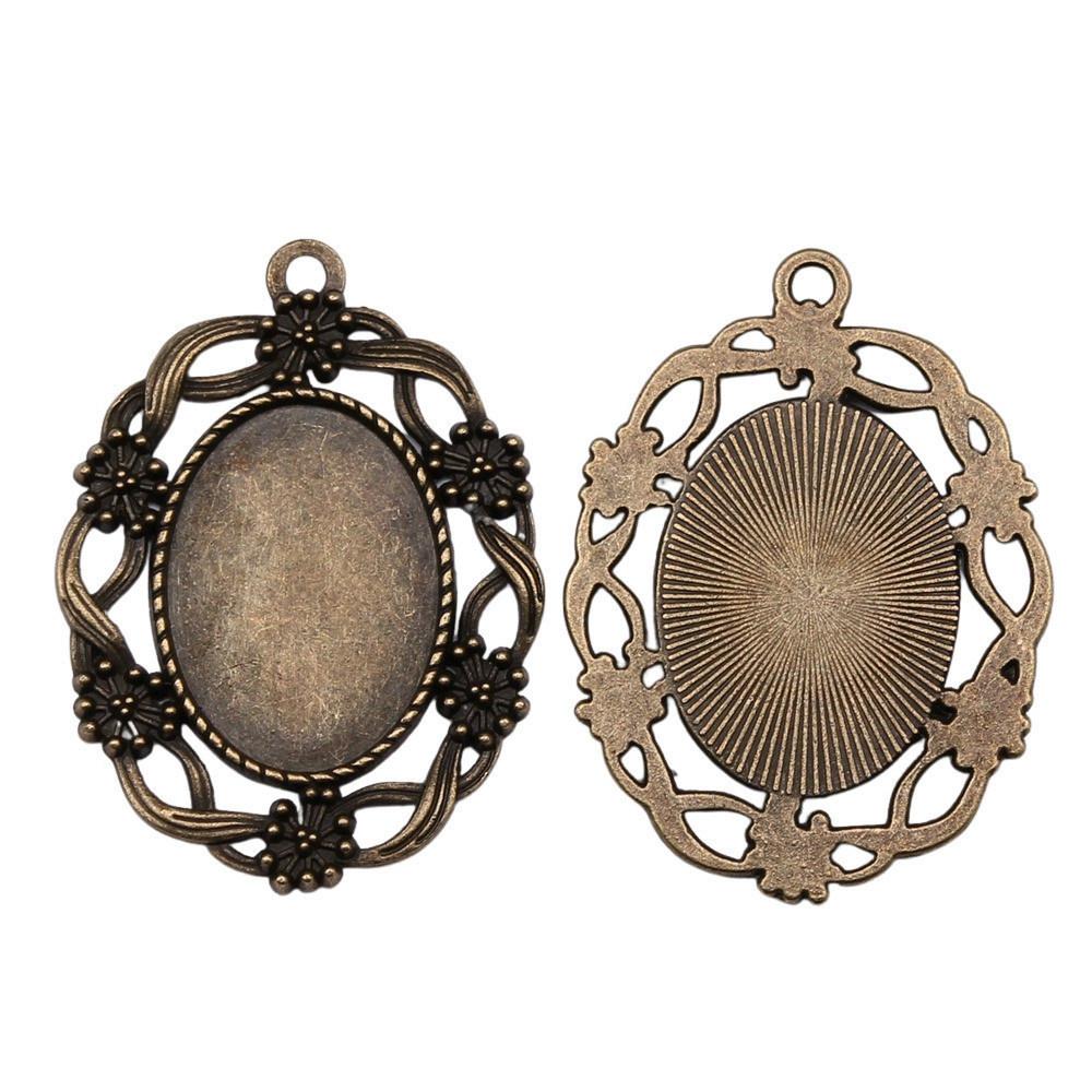 Oval Bezel Pendant Setting With Bail Fit 18x25mm Cabochon Blank Bases Tray