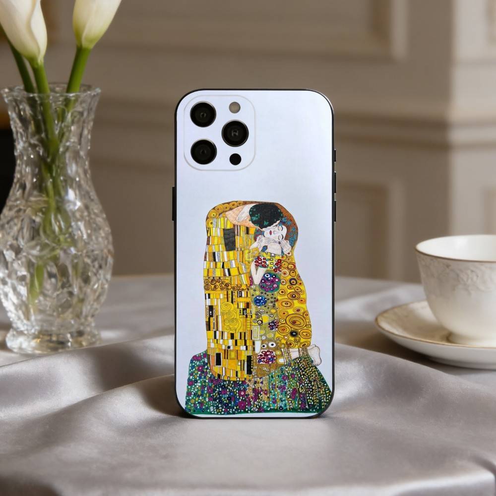 

T-The Kiss Gustav K-Klimt Painting Phone Case For iPhone 17pro,16,15,14,13,12,11 Plus,Pro Max,XS,Soft Silicone Black Cover iPhone16pro