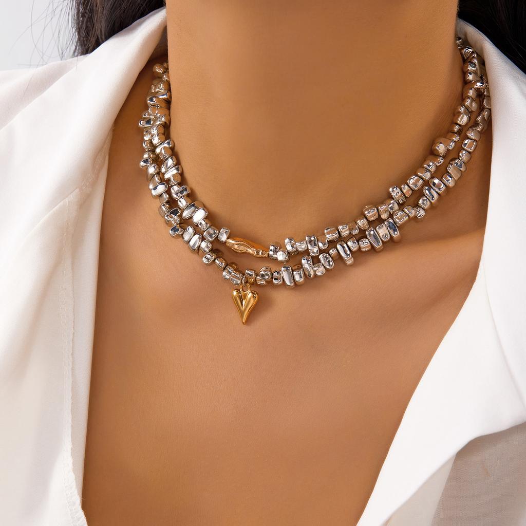 Vintage Irregularity Unique Design CCB Bead Necklace for Women 2026 Multi Layer Heart Shaped Pendant Necklace Party Jewelry Set
