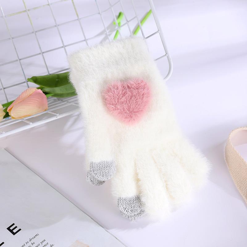 

Зимние норковые плюшевые перчатки, устойчивые к холоду, подходящие для женских мягких и теплых милых однотонных вязаных перчаток с пятью пальцами