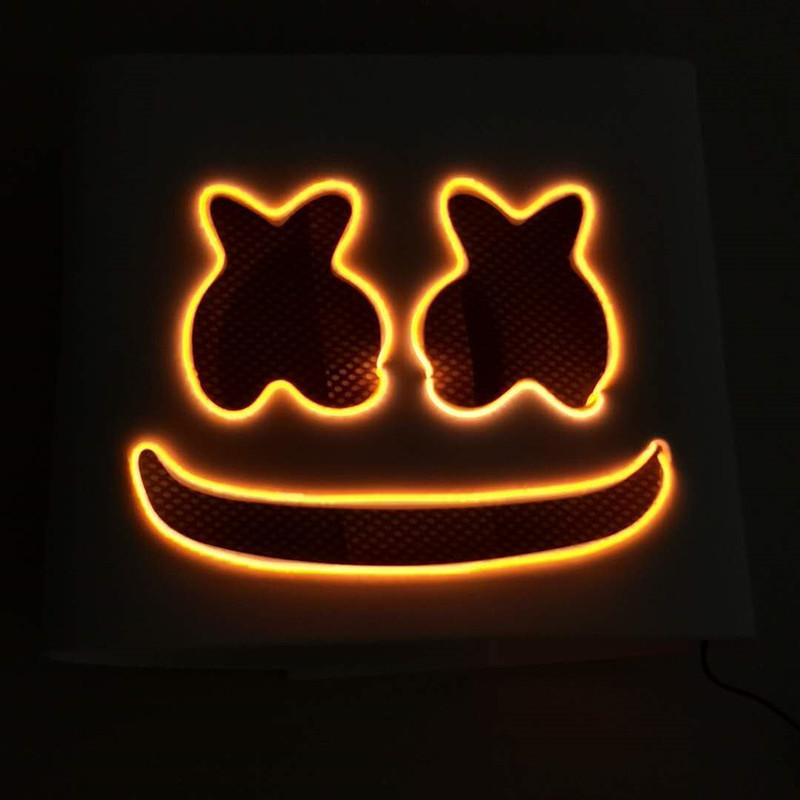 Halloween LED DJ-Maske, realistische Marshmello-Maske, atmungsaktive Helmmaske, strapazierfähig, ideal für Karneval, Festivals, Halloween-Partys und Cosplay