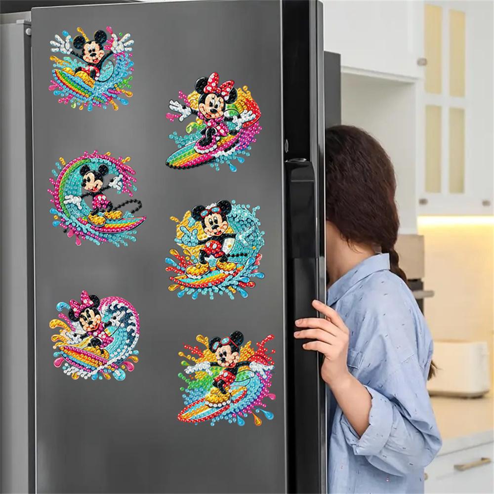 6Pcs Acrylic Surfing Series Diamond Art Fridge Magnet Diamond Painting Refrigerator Magnet DIY Fridge Stickers for Fridge Whiteboards
