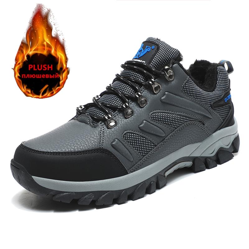 Brand Winter Warm Couple Snow Boots Leather Waterproof Men's Boots Outdoor Rubber Lace-Up Men Hiking Boots Work Shoes Size 36-48