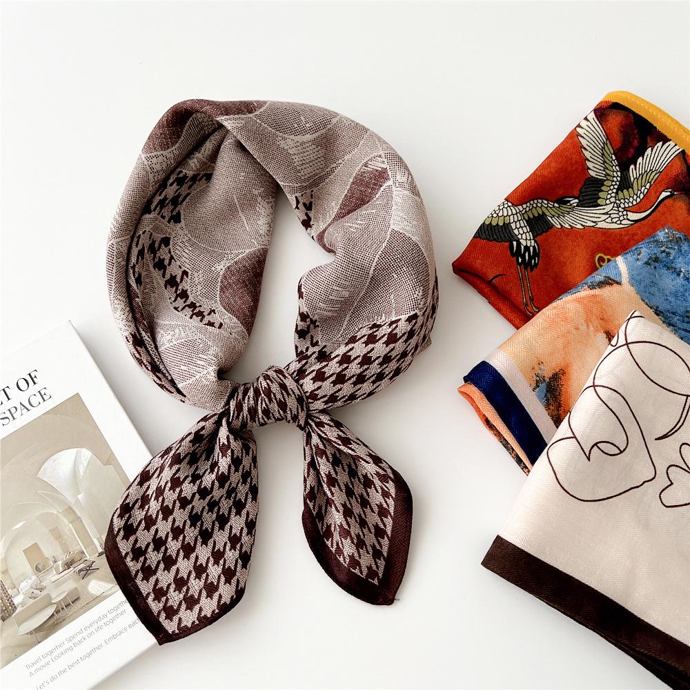 Versatile Women's Silk Cotton Linen Scarf: Fashionable Square Neck Accessory for Spring to Autumn