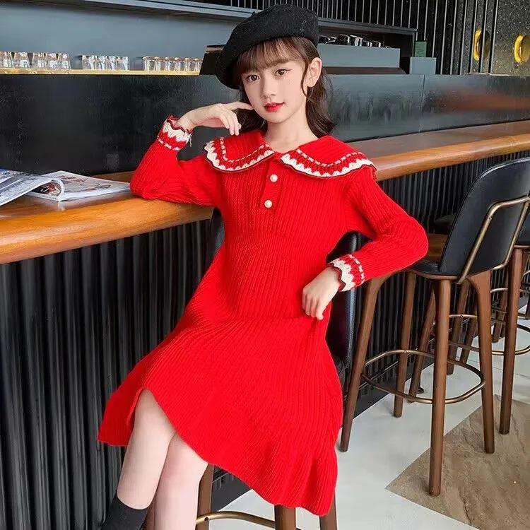 Girls' Long Sleeve Knitted Princess Sweater Dress - Autumn College Style