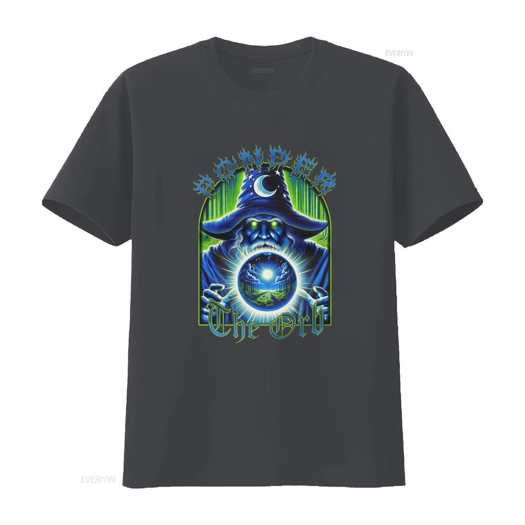 Vintage 80er Jahre Stil Zauberer Blau Ästhetik T-Shirt Extra Großer Druck mit Denke über die Kugel Design vintage Gewaschen Stilvoll homme