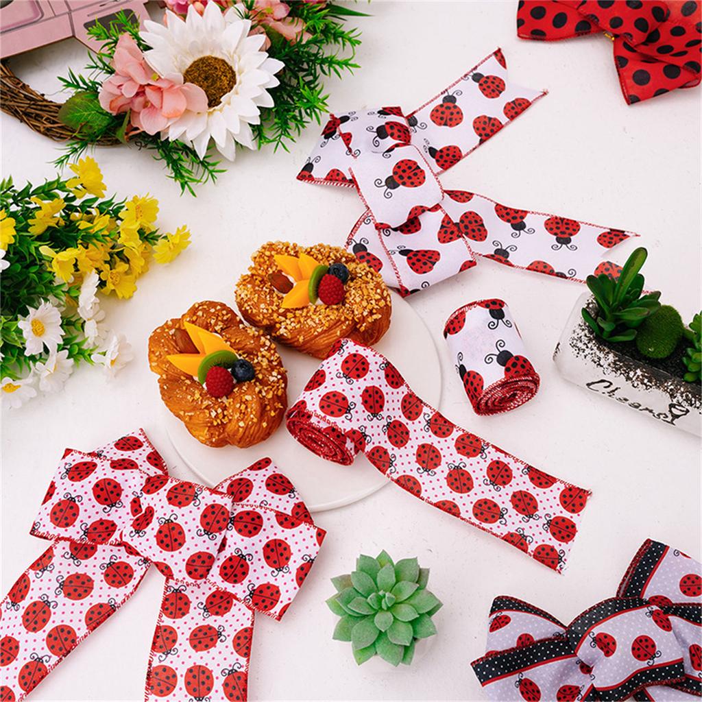 4 Rolls Wired Ribbons 5Yards/Roll Ladybird Ribbon Decorative Ribbon for Gift Wrapping Party Decorations Hair Bows