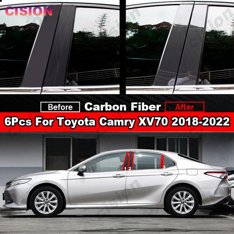 6x arbon Fiber Black Car Window Door Column BC Pillar Post Cover Trim for Toyota Camry XV70 2018- Mirror Effect PC Sticker