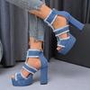 Summer Women Sandals New Platform Blue Denim Ankle Strap High Heels Shoes for Women Fashion Outdoor Sexy Peep Toe Sandals Women