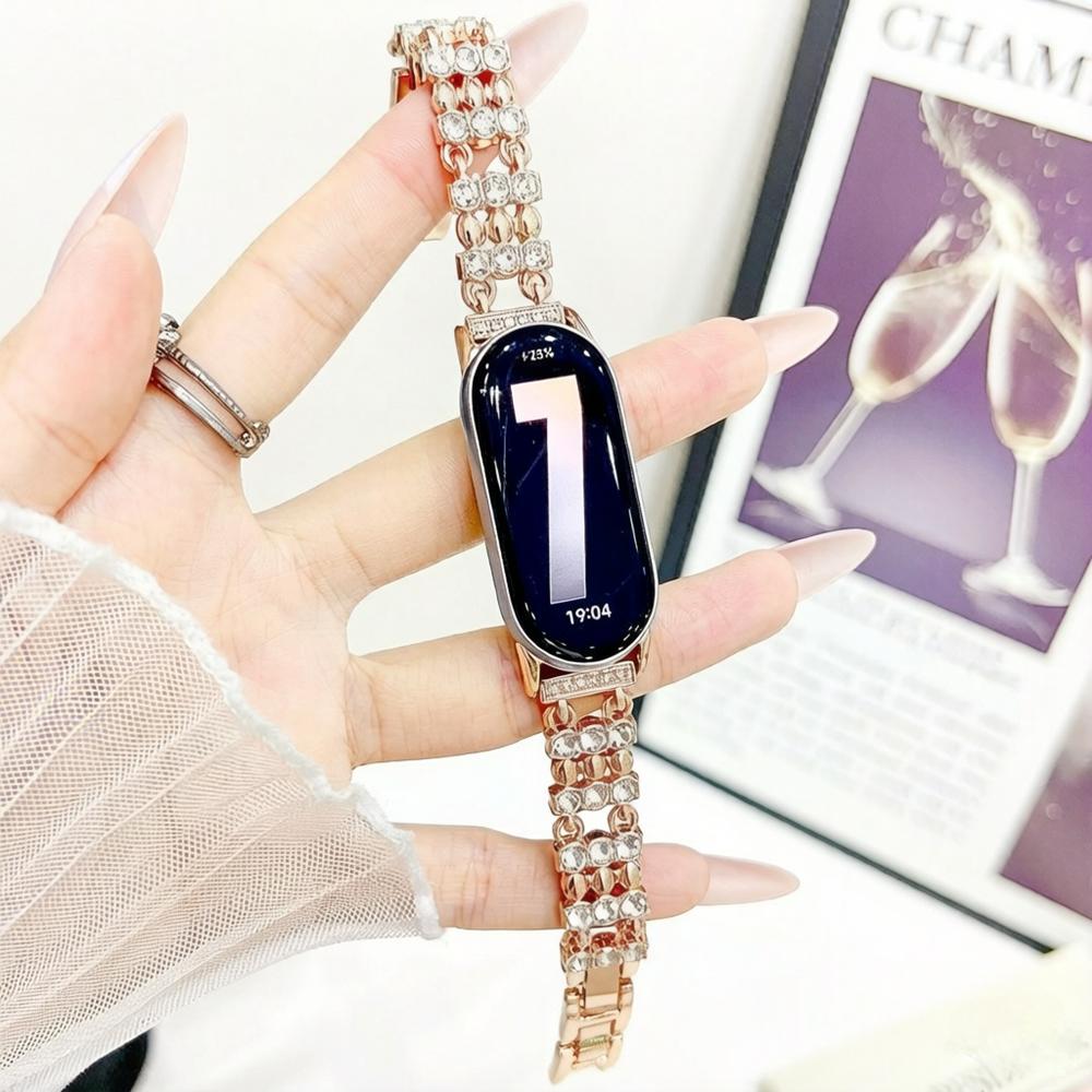 Luxury Diamond Watch Band for Mi Band 8 9 10 Detachable Women Slim Metal Strap for Mi Band 8Pro 9Pro Redmi Watch 4 5 6 Wristband