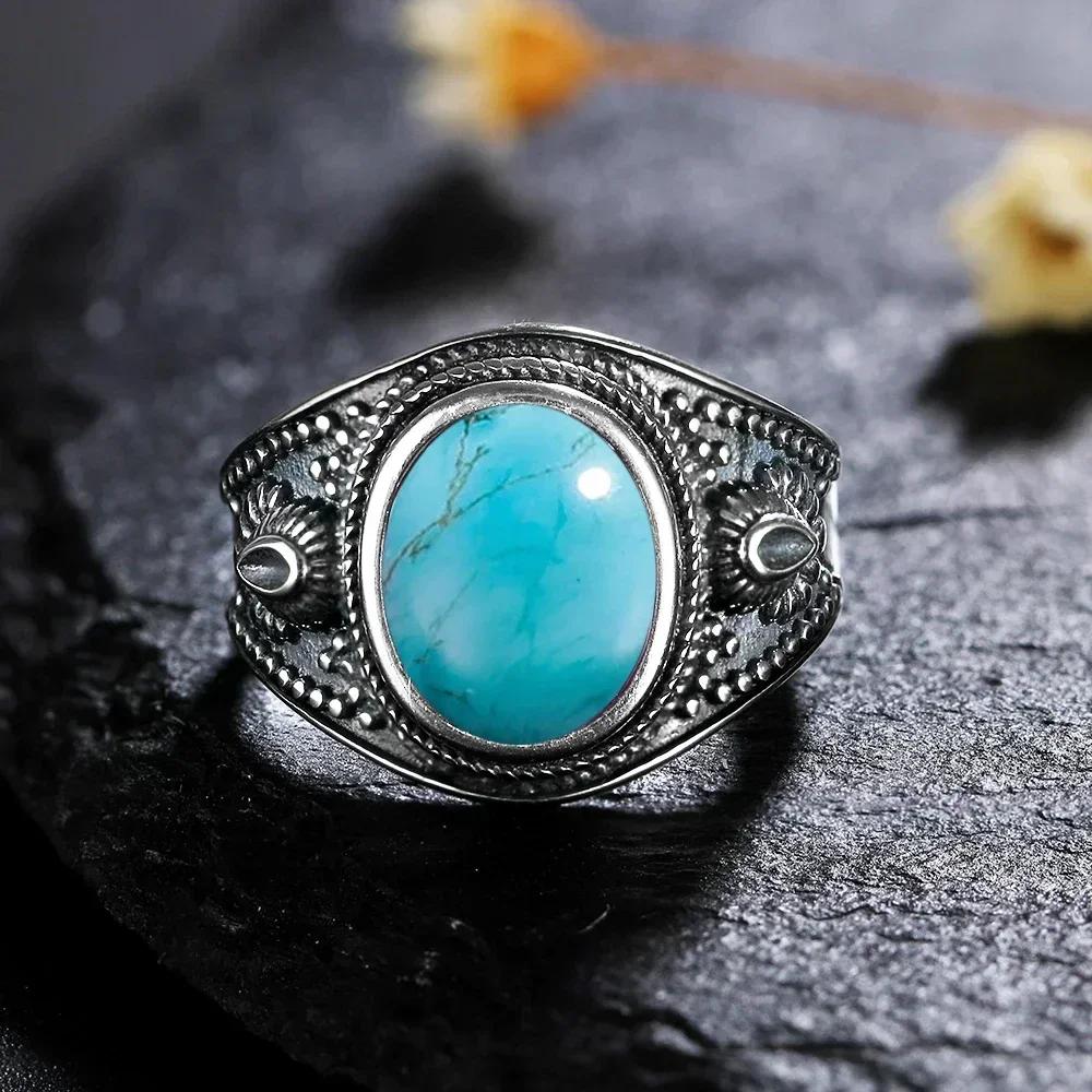 Sterling Silver 925 Vintage Rings Oval 8X10mm Rings Black Onyx Natural Fine Jewelry For Men Women Rhodochrosite Rings