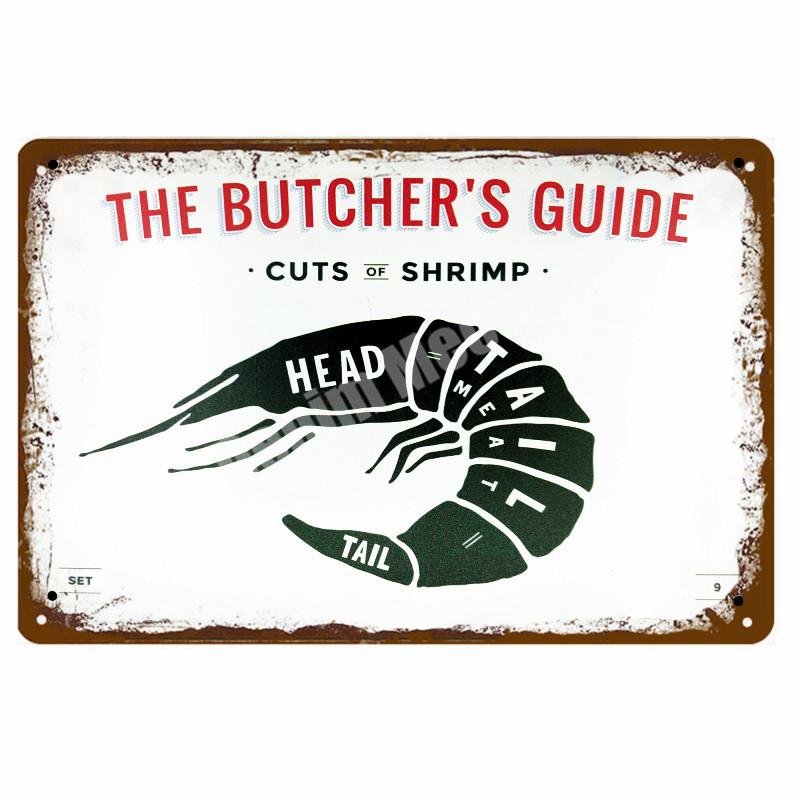 BUTCHER'S GUIDE Vintage Metall Zeichen Küche Dekorative Platten Plaque Cut Rindfleisch Pferd Huhn Schwein Poster Ente Wand Aufkleber N265