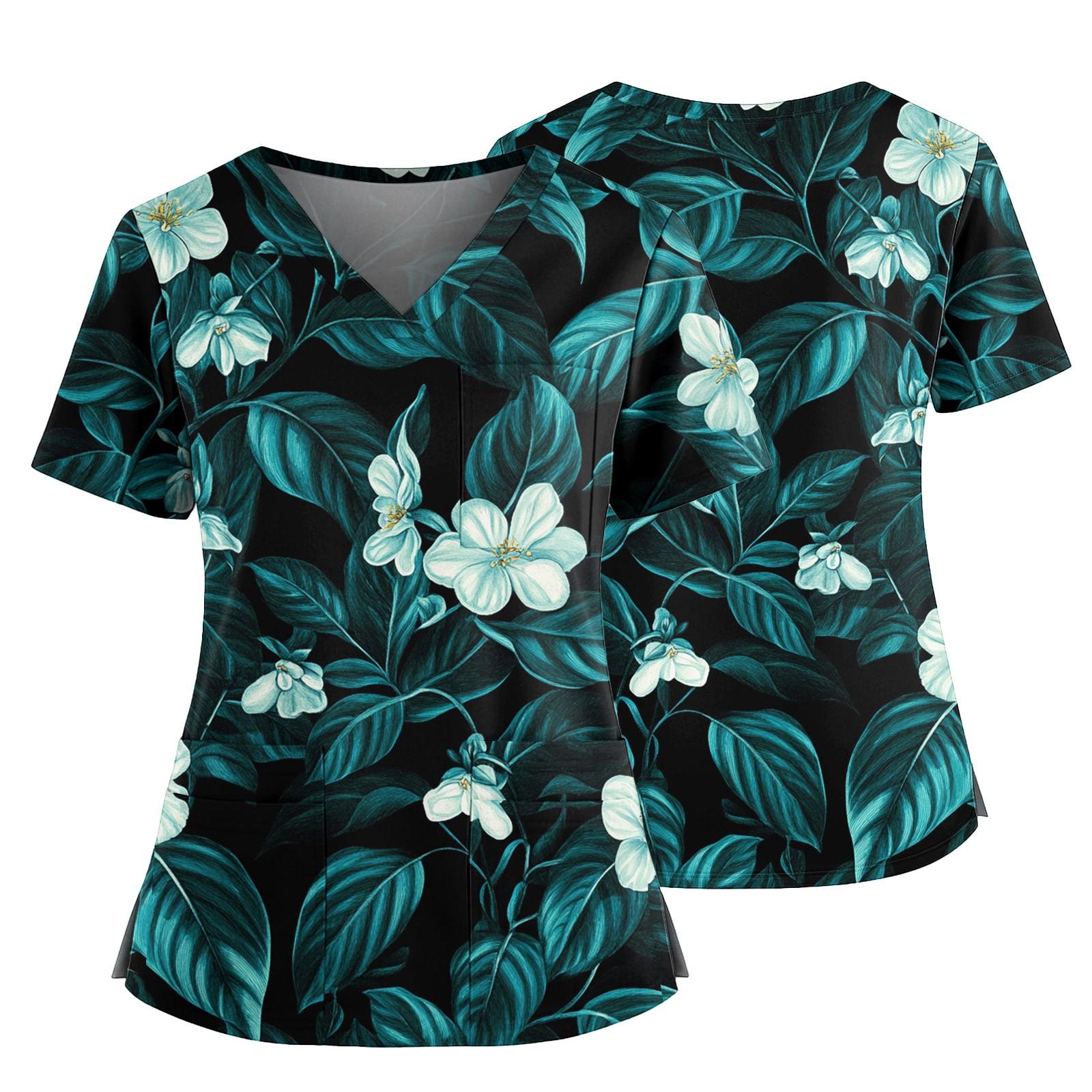 

Женский повседневный топ с принтом, V-образным вырезом, карманом, боковым разрезом и короткими рукавами S