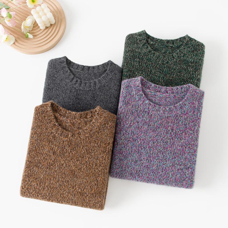 Women's Plus Size 100% Pure Cashmere Thickened Marl Yarn 5-Gauge Loose Sweater