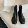 Retro Split Toe Ankle Boots Woman Shiny Matte Leather Shoes Tabi Ninja Chelsea Low Heels Trotters Booties Winter