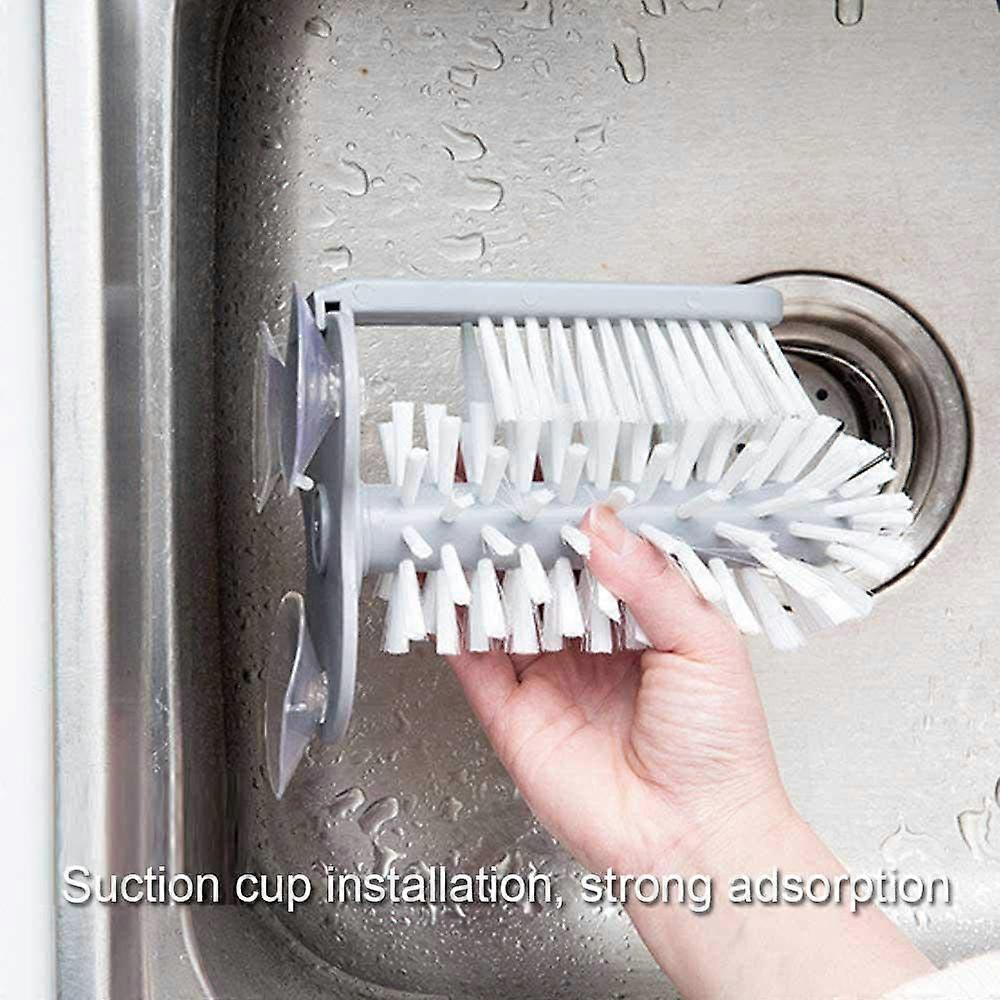Glass Washer Brush with Double Sided Bristles, Glass Cup Brush Cleaner with Suction Cups Standing Glass Bottle Cup