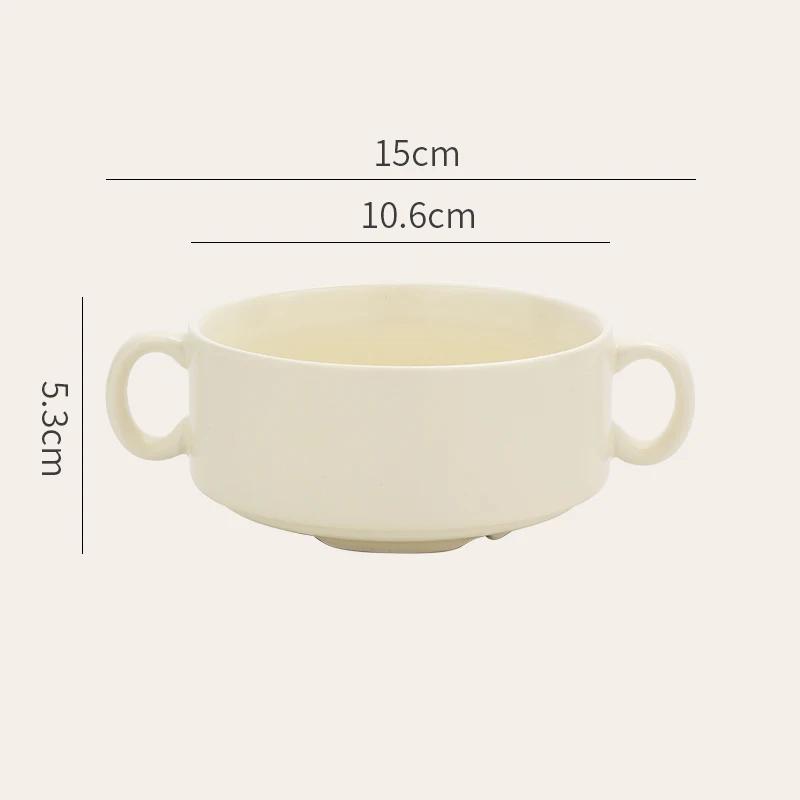 Керамическая Бинауральная Чаша Корейский Стиль Однотонная Домашняя Посуда Завтрак Фруктовый Салат Рисовый Суп Обеденная Чаша Рамекин Кухонная Посуда белый