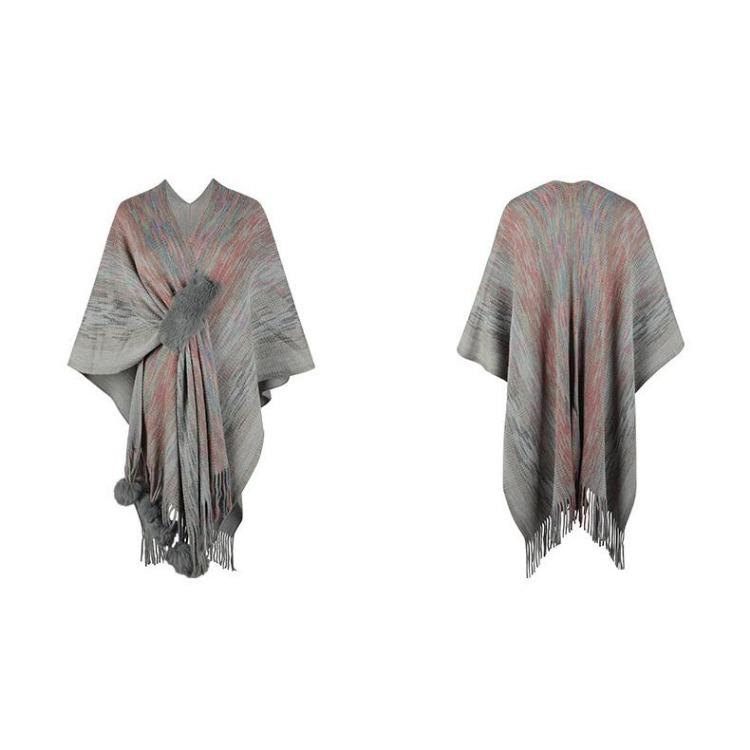 Women Winter V-Neck Loose Knitwear Cardigan Bat Sleeve Cross Border Cloak Autumn Color Collision Sweater