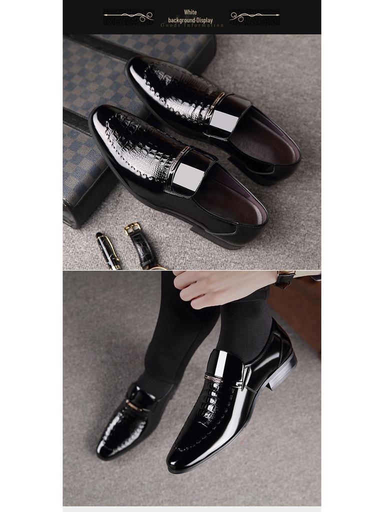 Men's Plus Size Crocodile Pattern Patent Leather Business Slip-On Shoes, Pointed Toe, Shiny Finish