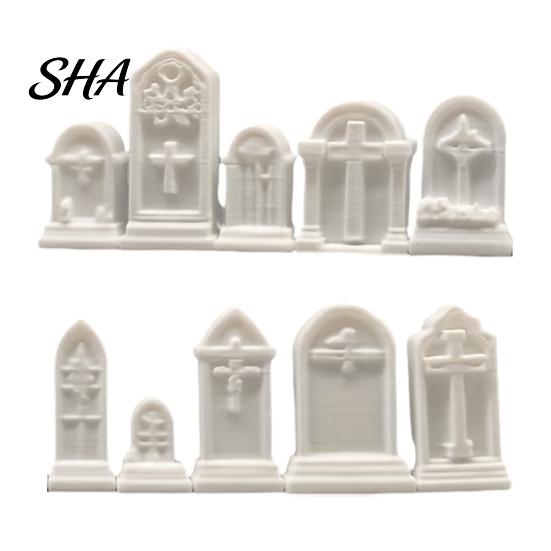 Detailed Gravestone Models for Crafts 10Pcs Mini Tombstone, 3D Printed Unpainted Model Kit, Micro Cemetery Miniature Tombstones Halloween Diorama