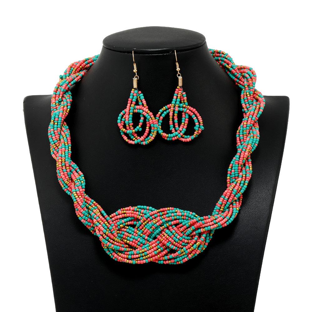 

Комплект колье и серег из рисовых бусин ручной работы Креативное этническое колье