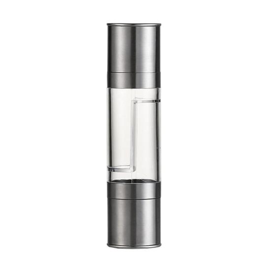 Salt And Pepper Grinder Double-Sided Spice Grinder 2 Compartments Adjustable Coarseness Transparent Spice Mill Easy Refill Spice Bottle for Kitchen
