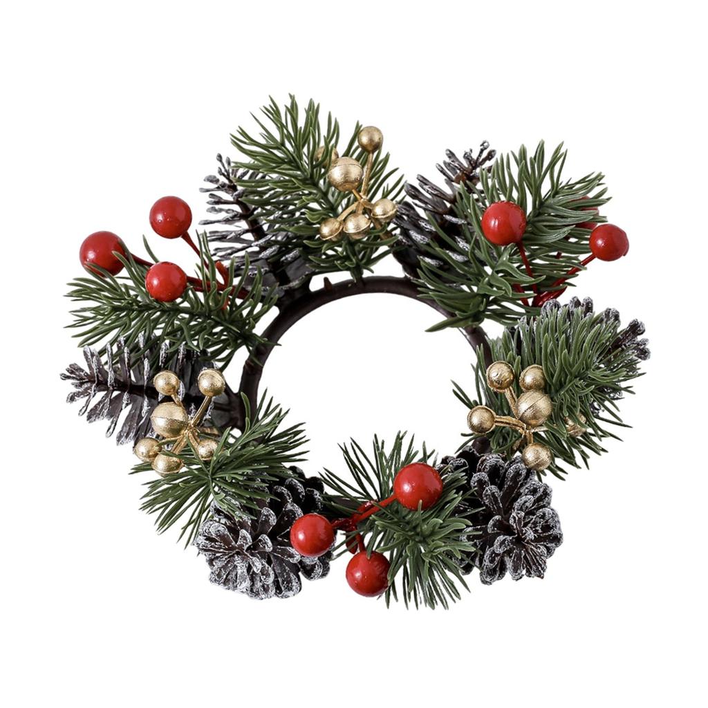 Christmas Candle Ring Wreath Decorative for Bar Table Centerpieces Christmas