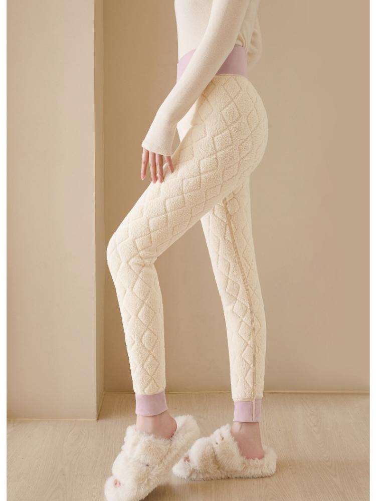 Cotton Pants Female Padded and Thickened Winter Outside Wearing De Down Bottoming Pants High Waist Lamb's Wool Warm Pants