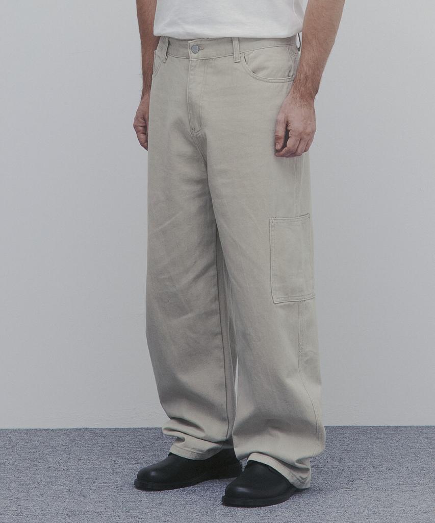 ANDAGAIN Cotton Wide Patch Pocket Pants (Light Beige)
