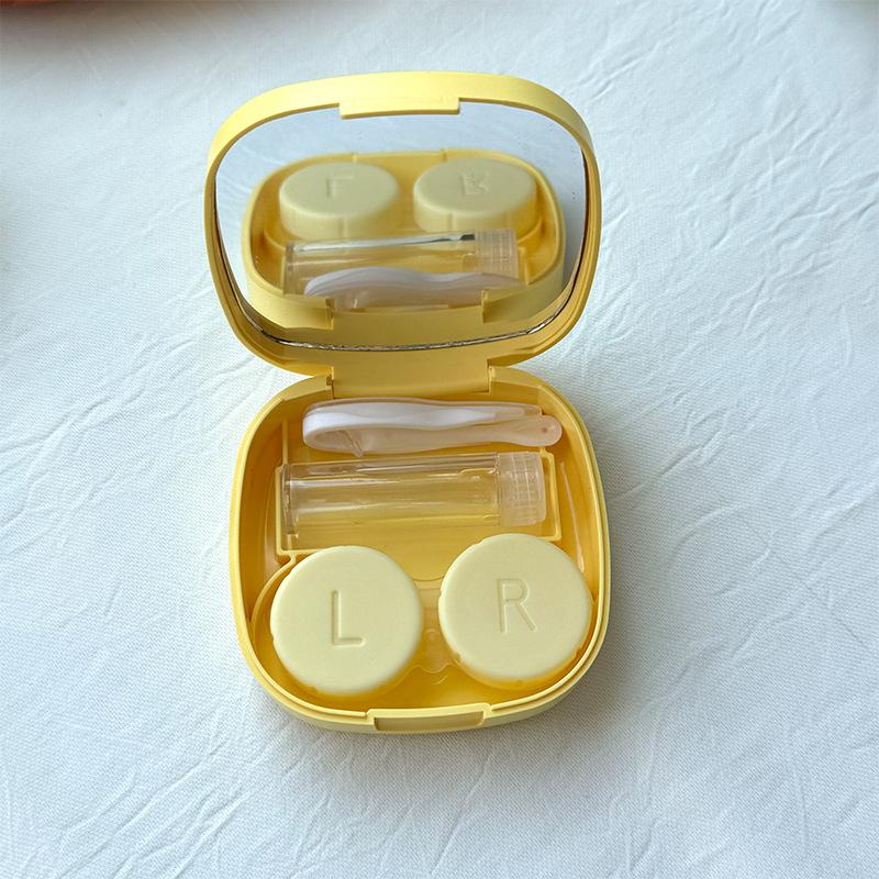 Mini Solid Color Contact Lens Case Contact Lens Container Girls Travel Holder Storage Eye Container with Mirror
