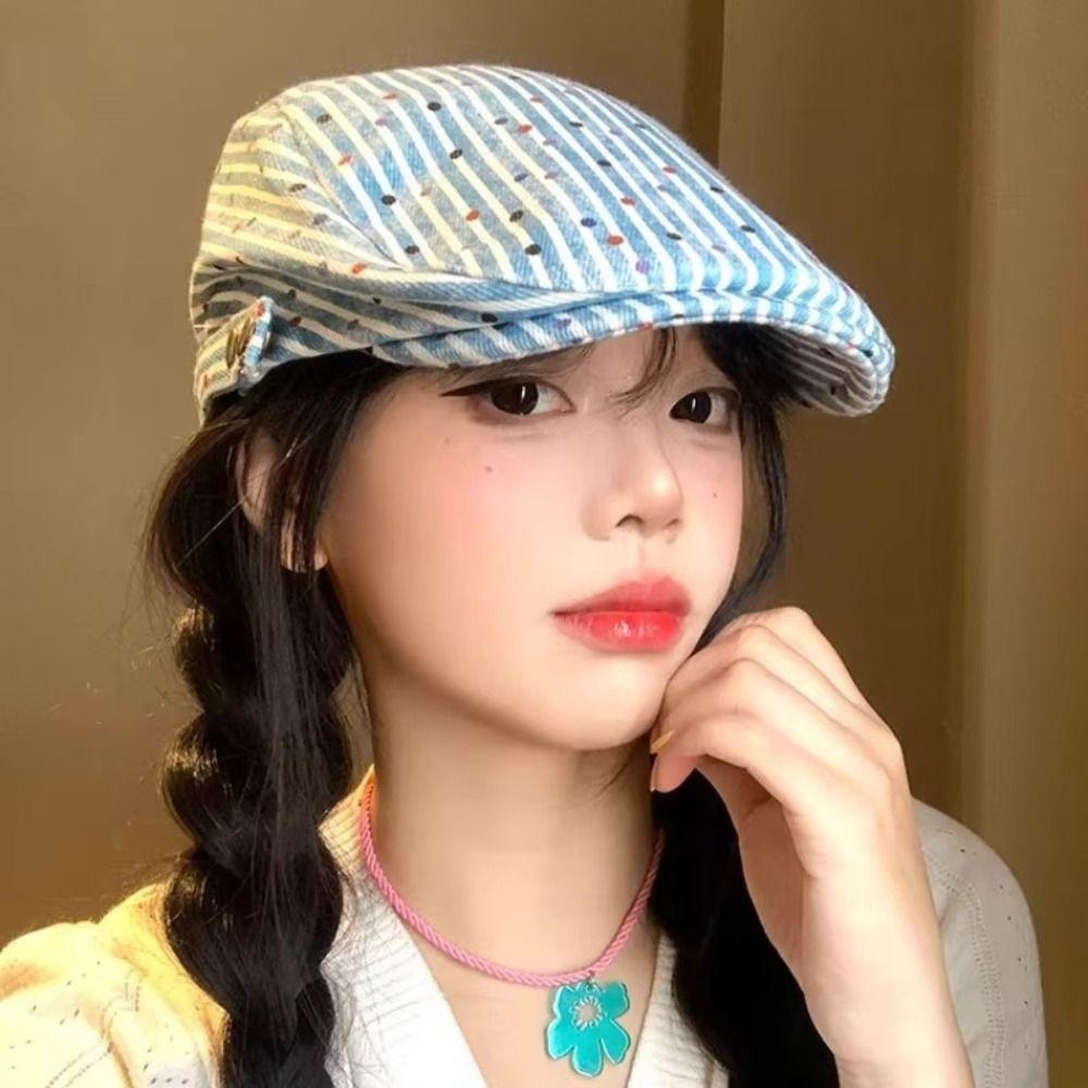 Korean Stripped Berets Vintage Painter Cap Ins Polka Dot Beret  Girls