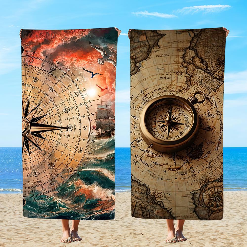 Towel Textile Mobile Bathrobe Beach Quick-Drying Compass Lightweight Portable Camping Map Cell Swim Voyage Pool Travel
