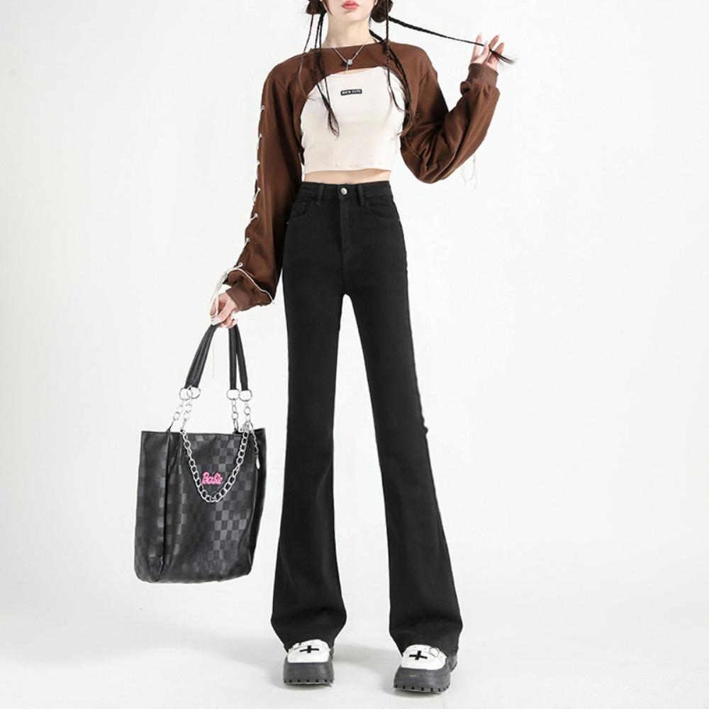 Korean Version of Micro-pull Jeans Women's Spring New Elastic High-waisted Thin Small Flared Pants Micro-pull Pants