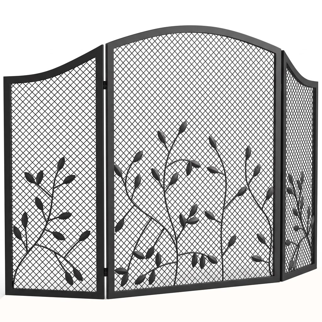 OMCOM Fireplace Screen, 3-Piece Foldable Fireplace Guard 122 X 75 Cm