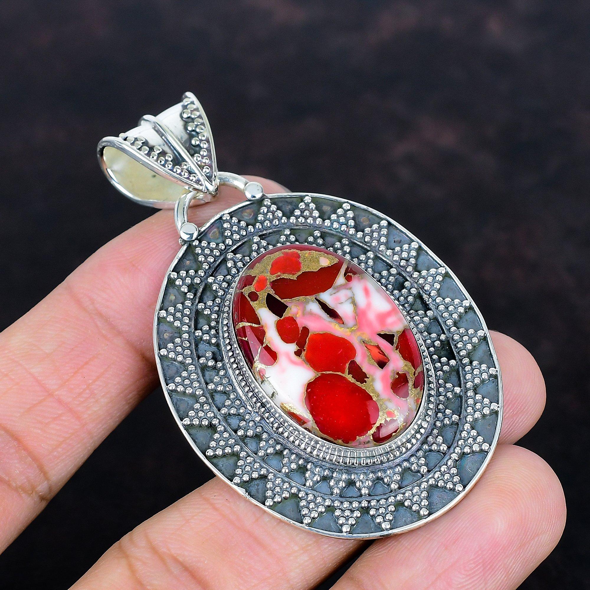 

Kingman red mohave copper turquoise pendant 925 sterling silver pendant vintage jewelry gemstone pendant handmade jewelry gifts for mother