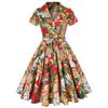 Hepburn-Inspired Floral Tie-Waist Dress with Lapel and Belt