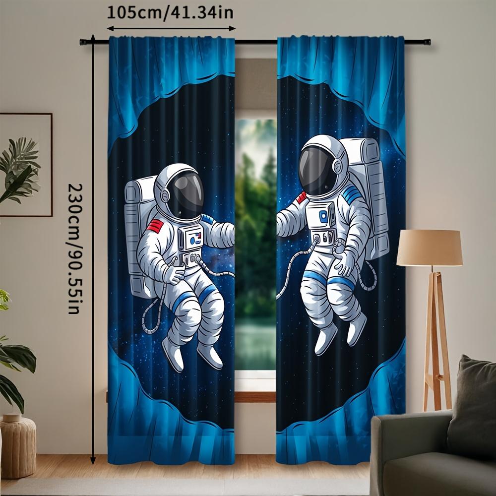2pcs Astronaut Space Adventure Curtains   Contemporary Style   Rod Pocket   Semi-Sheer   All-Season   Machine Washable   Woven Polyest