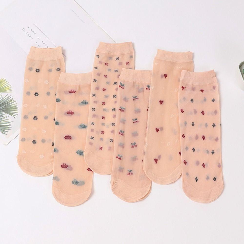 10Pairs Ultra-thin Crystal Silk Tube Socks Flower Silk Sheer Socks Women Invisible Socks  Summer