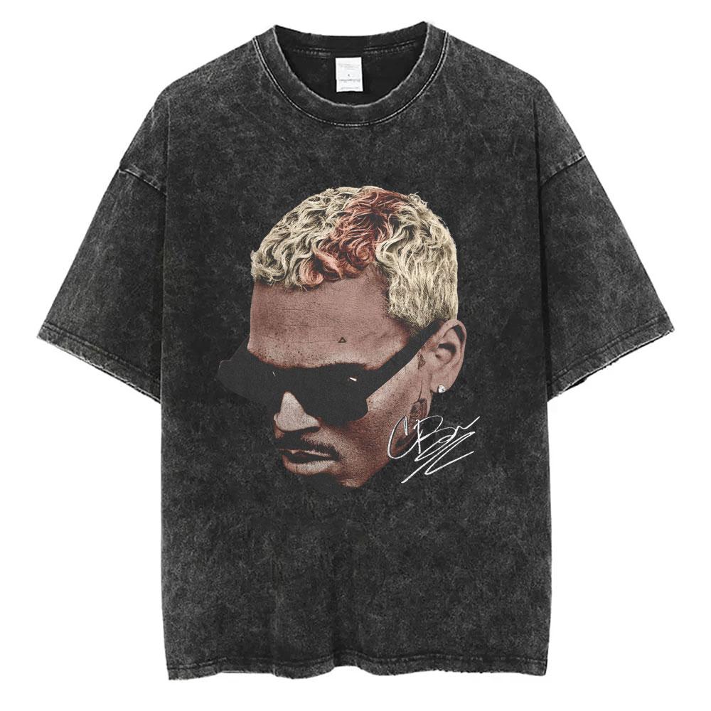 

Washed Chris Brown Music Album Cover Print Tshirt Breezy Bowl XX Tour Merch T Shirts Men Women Hip Hop High Quality Tshirt S