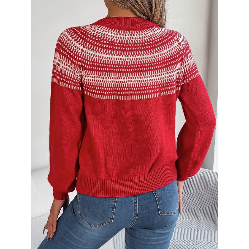 Women's Autumn-winter Vintage Color Contrast Striped Long-sleeved Pullover Sweater