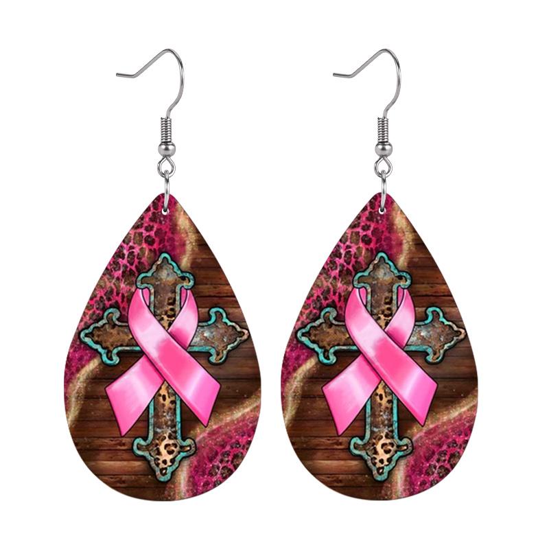 Pink Bow Flower Pattern Print PU Leather Earrings, Leopard Cross Bow Pattern Tears Earrings, Holiday Earrings & Gifts